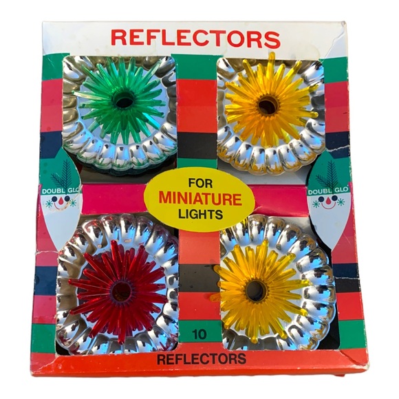 VTG Italy 1970 Tinsel & Plastic Flower Christmas Miniature Light Reflectors Box - Picture 1 of 4